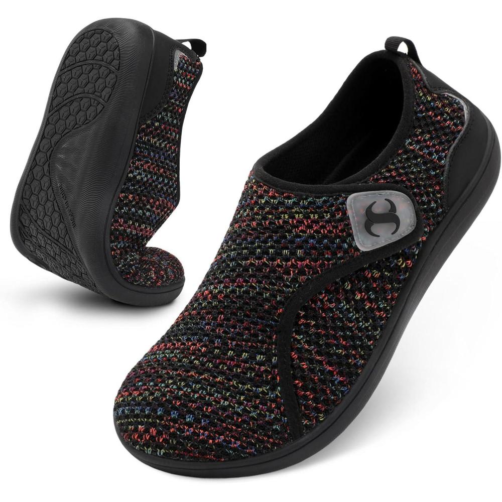 Mens Walking Shoes Wide Diabetic Orthopedic Recovery Shoes Comfortable Lightweight Barefoot Zero Drop Sneakers Adjustable Indoor Outdoor Shoes(Mixblack)