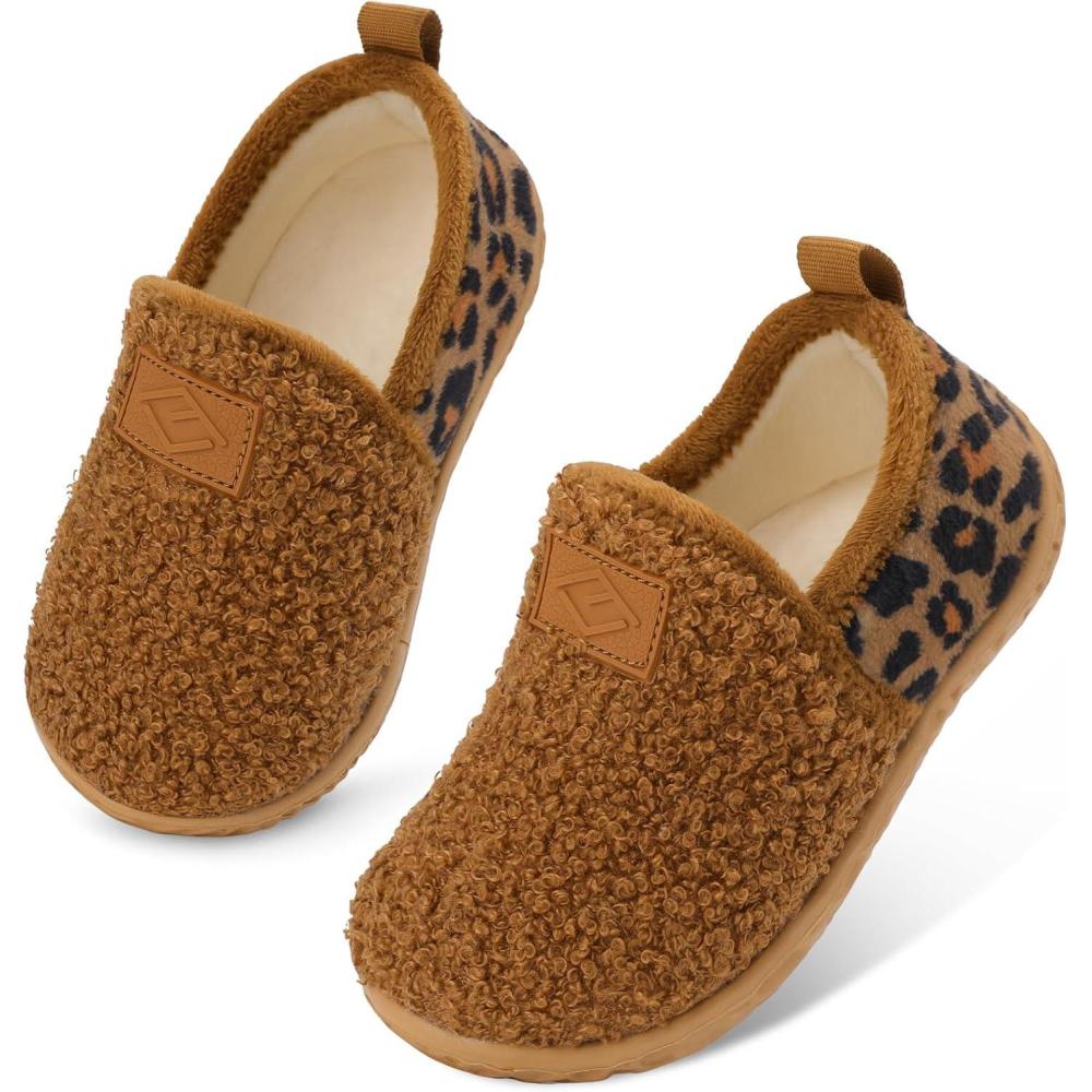 Lefflow Toddler Slippers Boys Girls House Shoes Slip on Baby Sock Shoes Lightweight Outdoor Walking Shoes(Oldbrown)