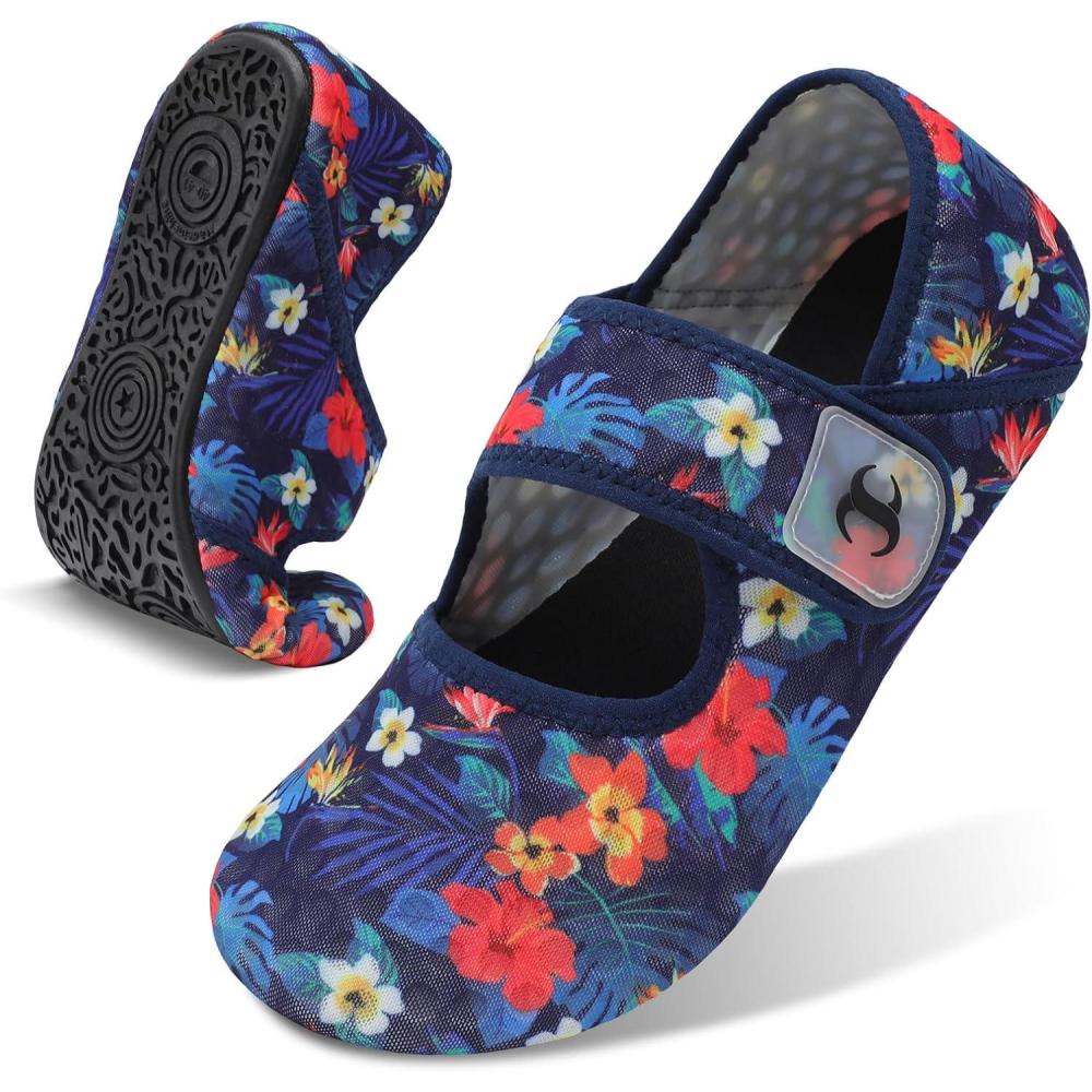 Water Shoes for Women Men Barefoot Beach Swim Aqua Socks Summer Wide Slides Sandals Quick Dry Pool River Sea Sock Shoes(Flowerblue)