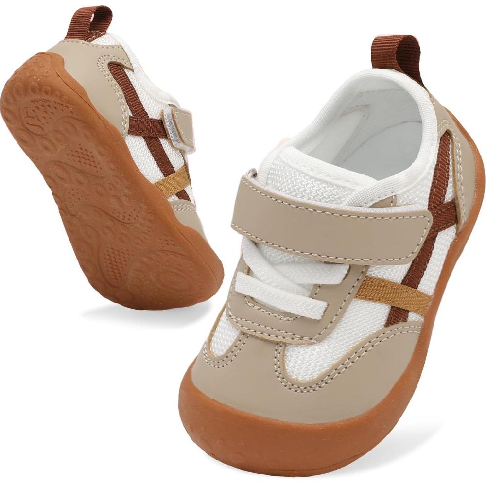 Scurtain Baby Shoes Boy Girl First Walking Shoe Infant Crib Breathable Sneakers Lightweight Barefoot Shoes for Babies(Brownmix)