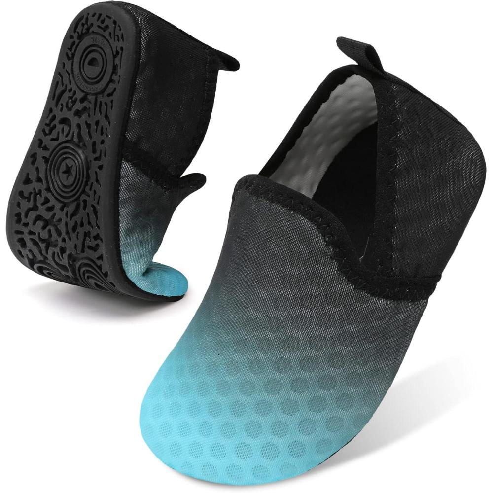 Lefflow Toddler Water Shoes Kids Quick Dry Beach Swim Socks Shoes Baby Non Slip House Slippers(Blueblack)