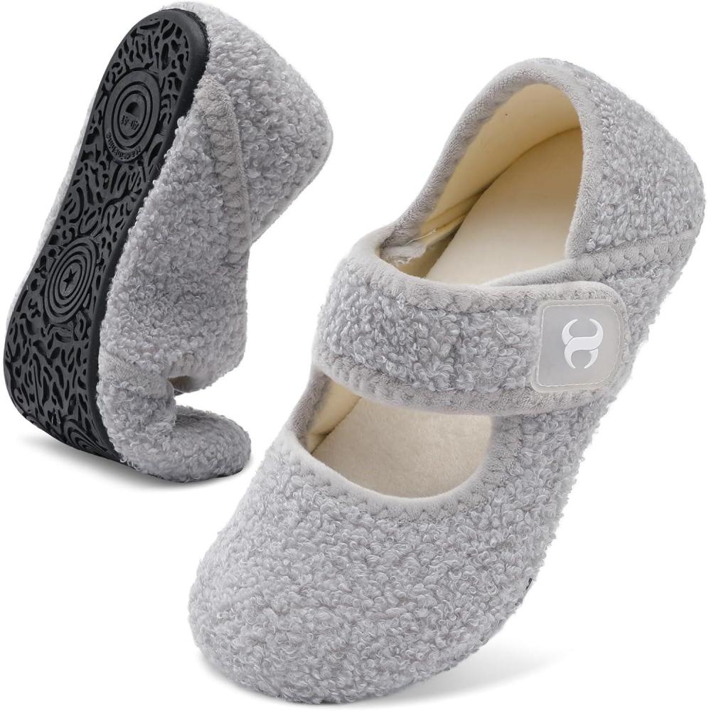 Comfy House Slippers for Women & Men – Wide Diabetic Sock Slippers, Soft & Cozy Barefoot House Shoes(Lightgrey)