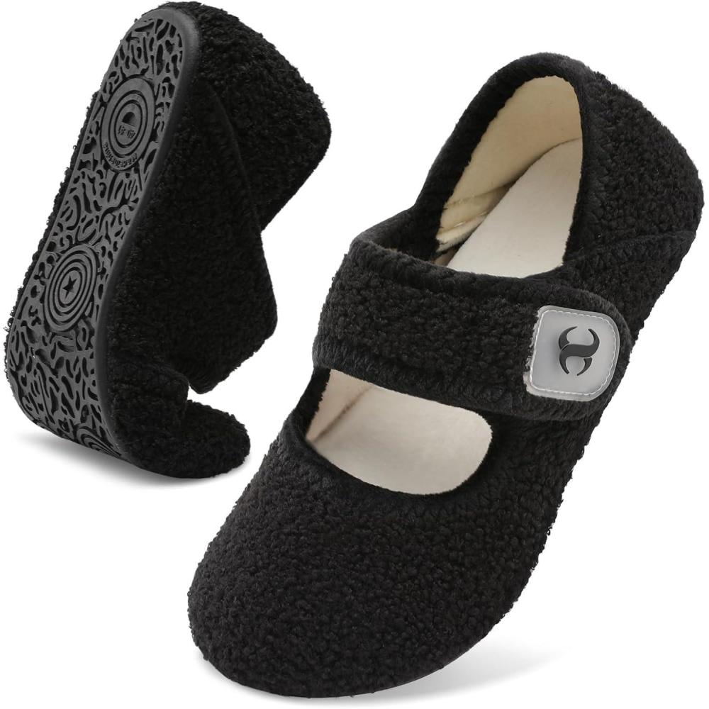 Comfy House Slippers for Women & Men – Wide Diabetic Sock Slippers, Soft & Cozy Barefoot House Shoes(Black)
