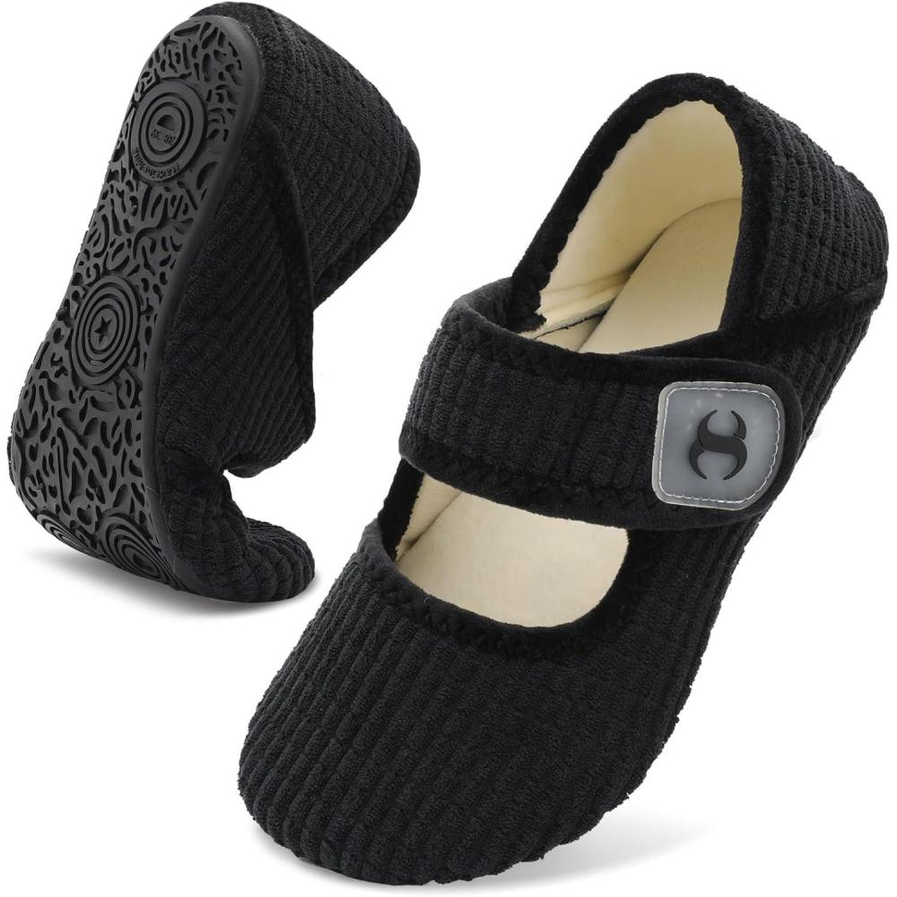 Comfy House Slippers for Women & Men – Wide Diabetic Sock Slippers, Soft & Cozy Barefoot House Shoes(Nibletblack)