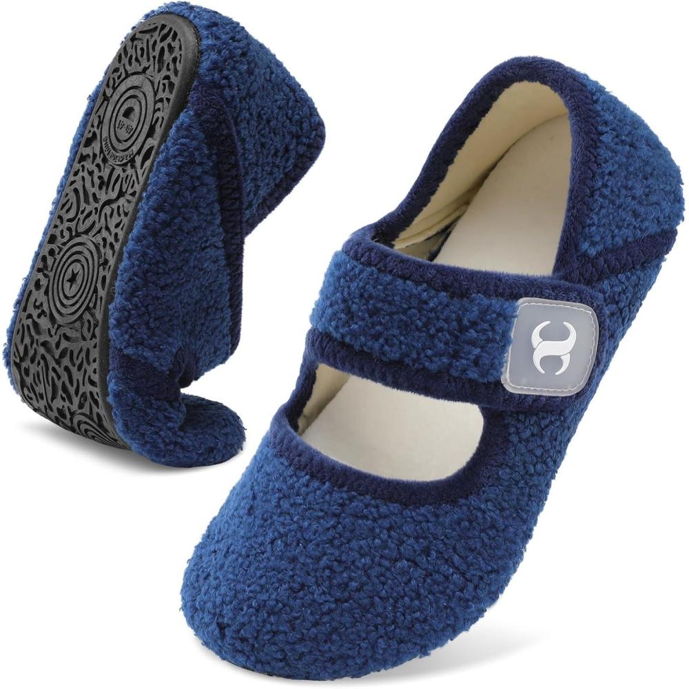 Comfy House Slippers for Women & Men – Wide Diabetic Sock Slippers, Soft & Cozy Barefoot House Shoes(Darkblue)