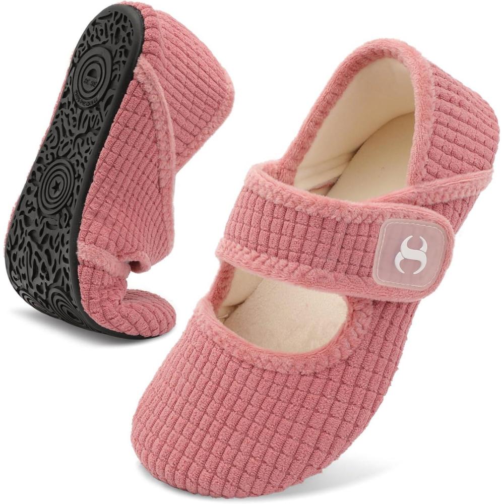Comfy House Slippers for Women & Men – Wide Diabetic Sock Slippers, Soft & Cozy Barefoot House Shoes(Nibletpink)