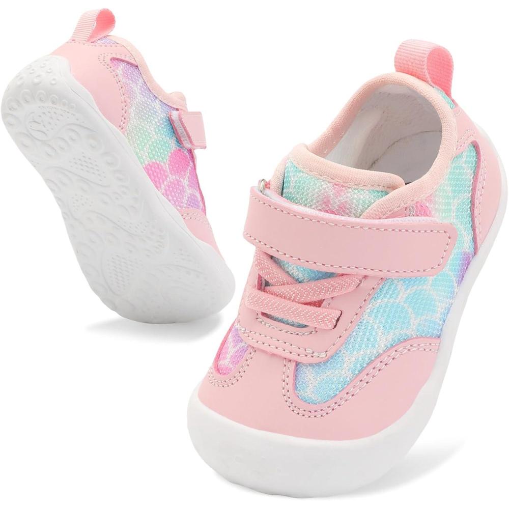 Scurtain Baby Shoes Boy Girl First Walking Shoe Infant Crib Breathable Sneakers Lightweight Barefoot Shoes for Babies(Pinkmermaid)