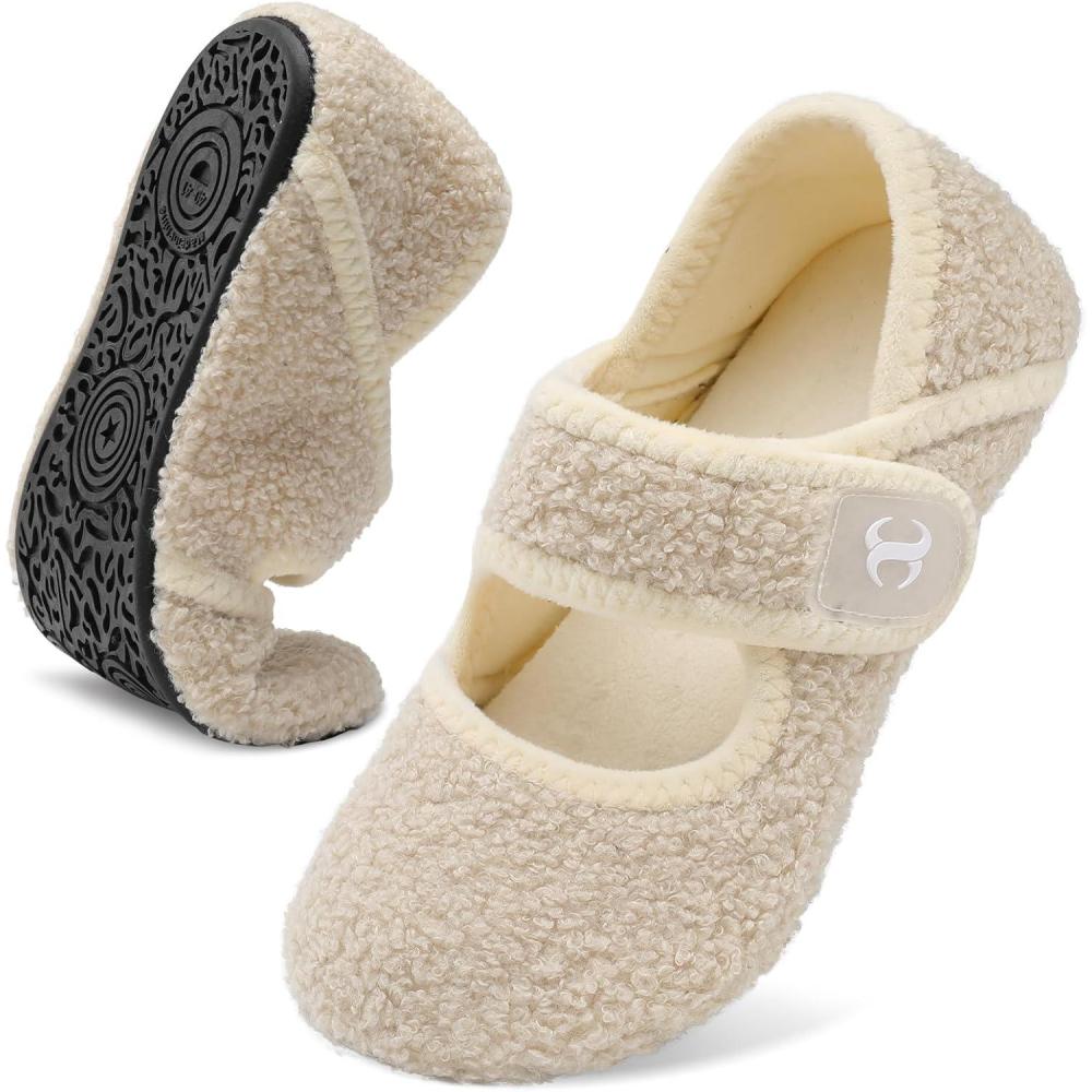 Comfy House Slippers for Women & Men – Wide Diabetic Sock Slippers, Soft & Cozy Barefoot House Shoes(Beige)