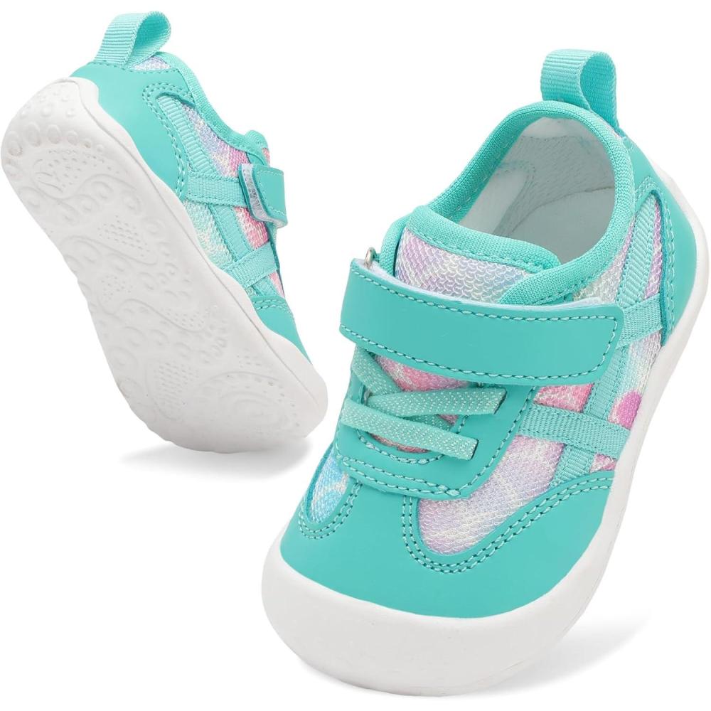 Scurtain Baby Shoes Boy Girl First Walking Shoe Infant Crib Breathable Sneakers Lightweight Barefoot Shoes for Babies(Greenmermaid)