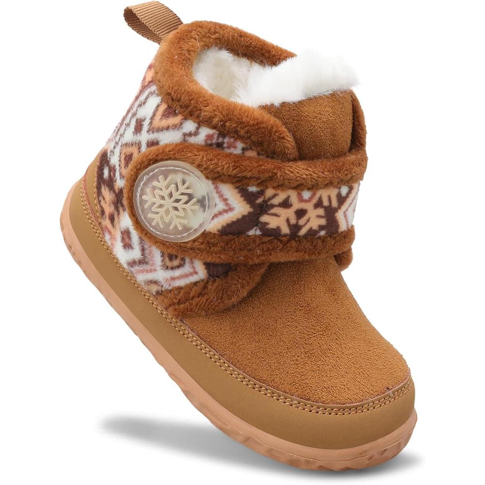 Scurtain Toddler Slippers Girl Boy House Shoes Fuzzy Hard Bottom Winter Boots Baby Cozy Walking Sock Shoes(Oldbrown)