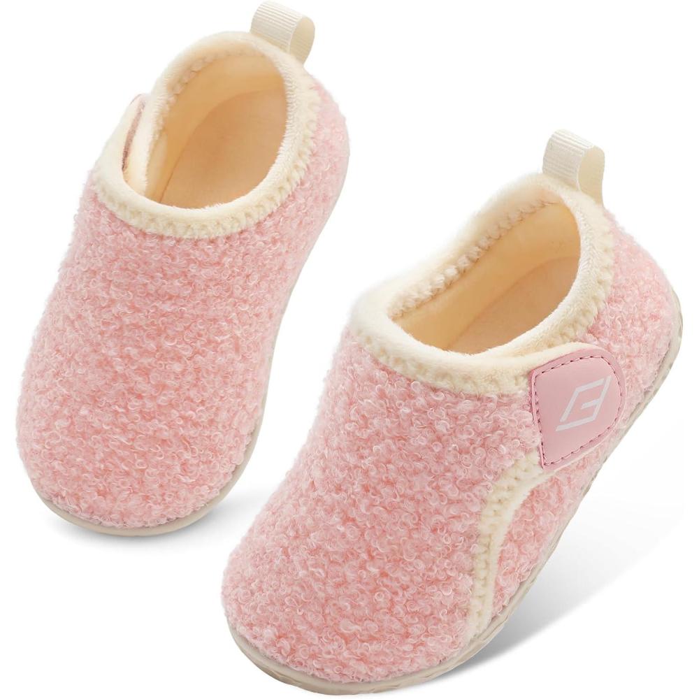Lefflow Toddler Slippers Boys Girls House Shoes Slip on Baby Sock Shoes Lightweight Outdoor Walking Shoes(Strappink)