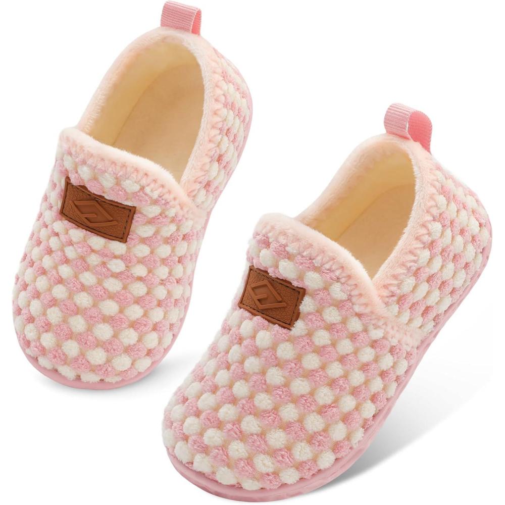 Lefflow Toddler Slippers Boys Girls House Shoes Slip on Baby Sock Shoes Lightweight Outdoor Walking Shoes(Roundpink)
