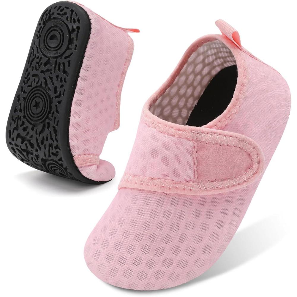 Lefflow Toddler Water Shoes Kids Quick Dry Beach Swim Socks Shoes Baby Non Slip House Slippers(Strappink)
