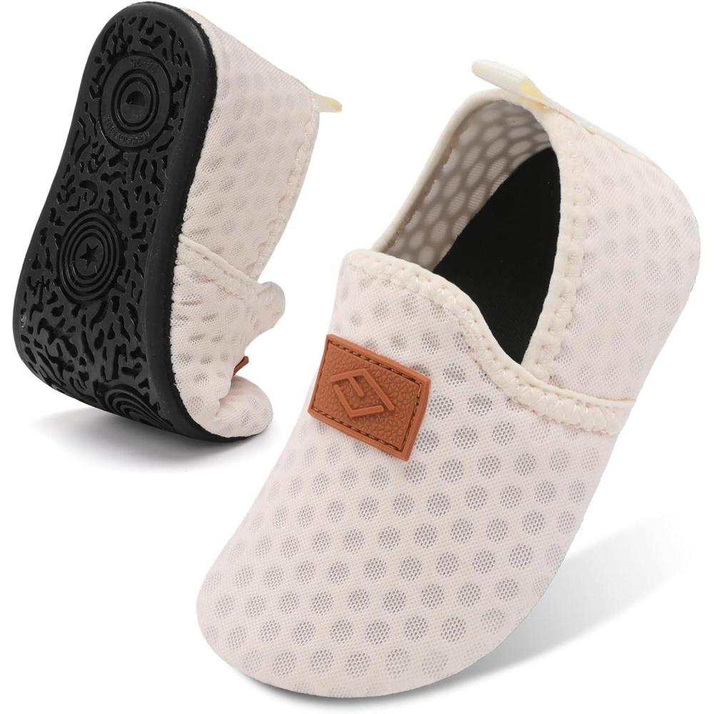 Lefflow Toddler Water Shoes Kids Quick Dry Beach Swim Socks Shoes Baby Non Slip House Slippers(Beige)