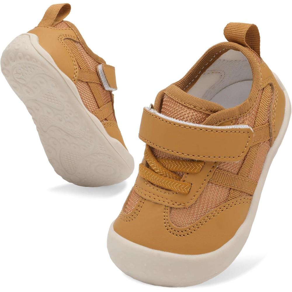 Scurtain Baby Shoes Boy Girl First Walking Shoe Infant Crib Breathable Sneakers Lightweight Barefoot Shoes for Babies(Brown)