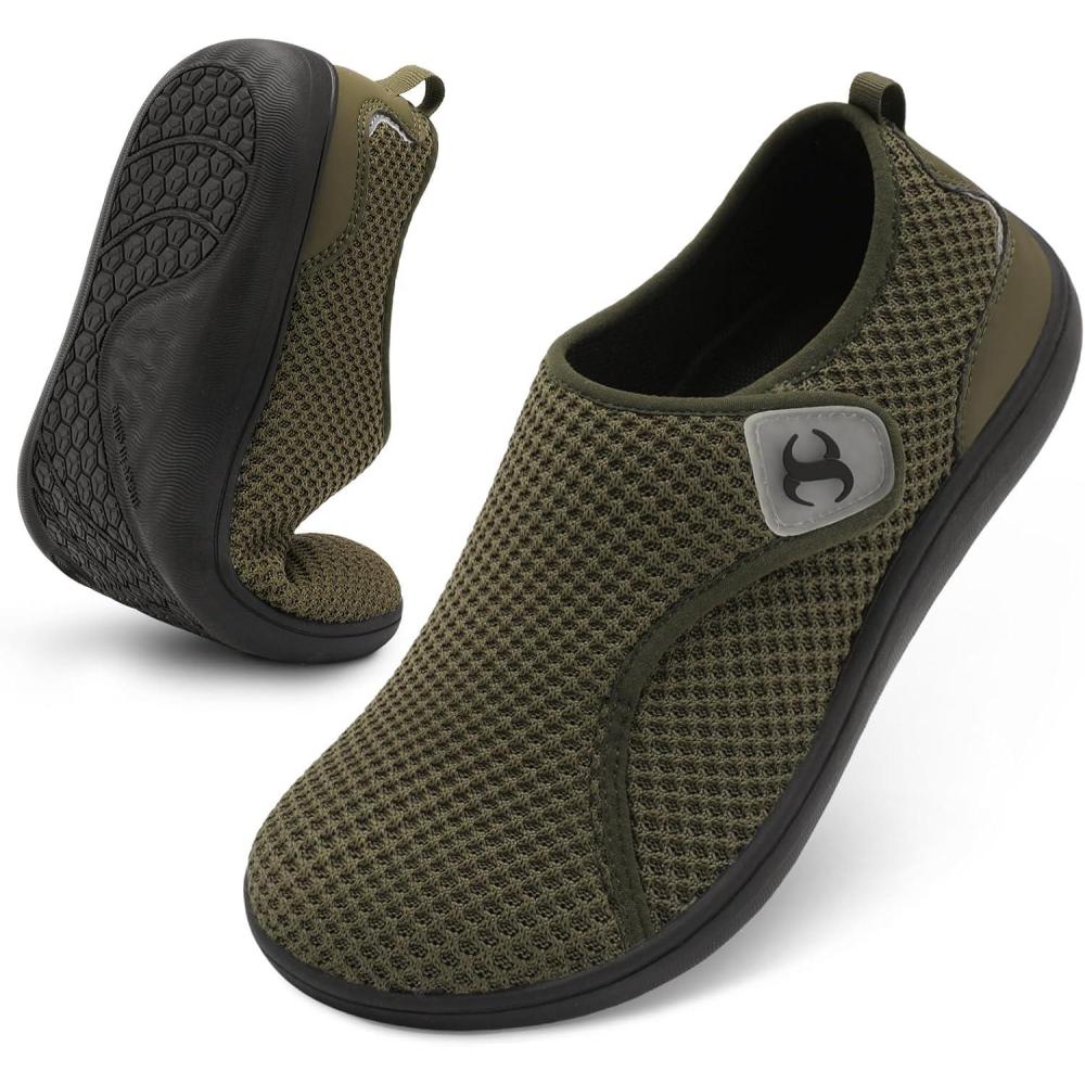 Mens Walking Shoes Wide Diabetic Orthopedic Recovery Shoes Comfortable Lightweight Barefoot Zero Drop Sneakers Adjustable Indoor Outdoor Shoes(Darkgreen)