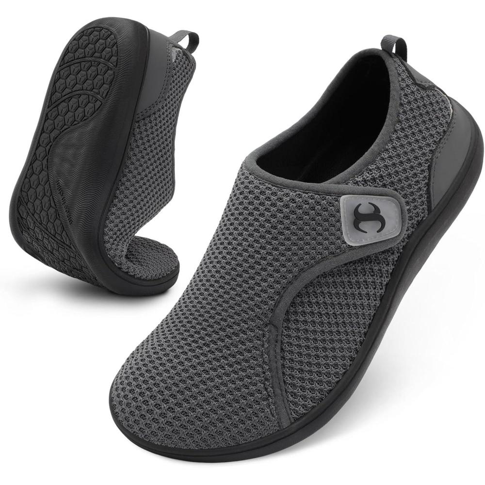Mens Walking Shoes Wide Diabetic Orthopedic Recovery Shoes Comfortable Lightweight Barefoot Zero Drop Sneakers Adjustable Indoor Outdoor Shoes(Darkgrey)