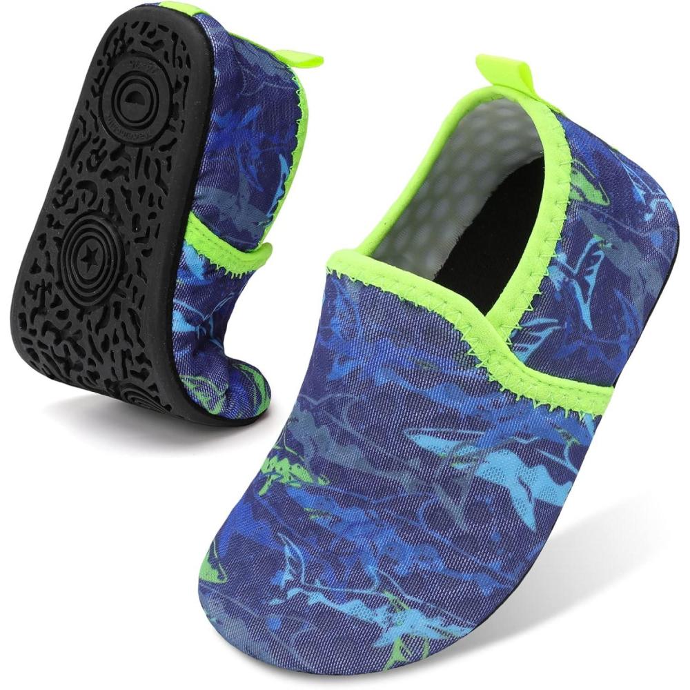 Lefflow Toddler Water Shoes Kids Quick Dry Beach Swim Socks Shoes Baby Non Slip House Slippers(Blueshark)