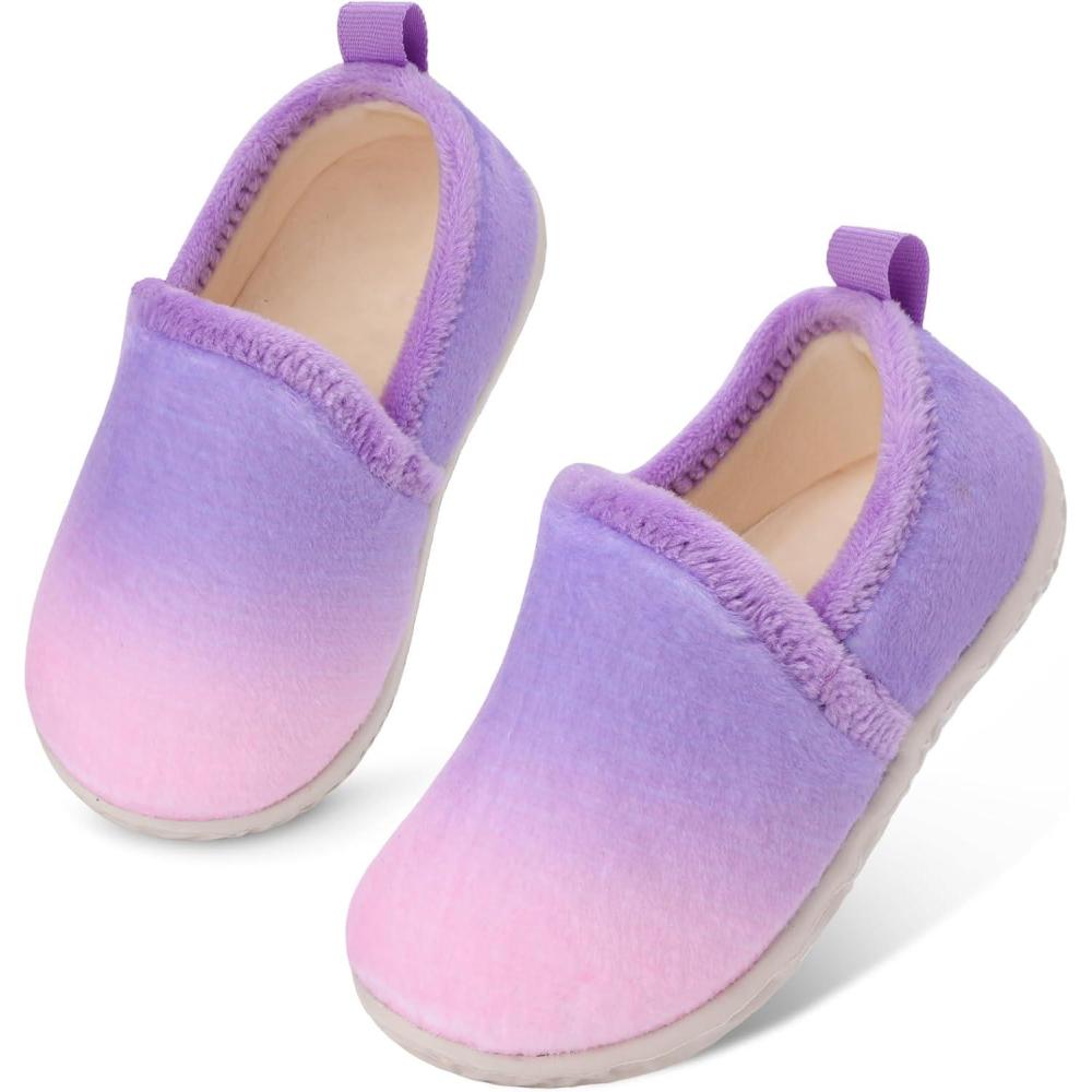 Lefflow Toddler Slippers Boys Girls House Shoes Slip on Baby Sock Shoes Lightweight Outdoor Walking Shoes(Pinkpurple)