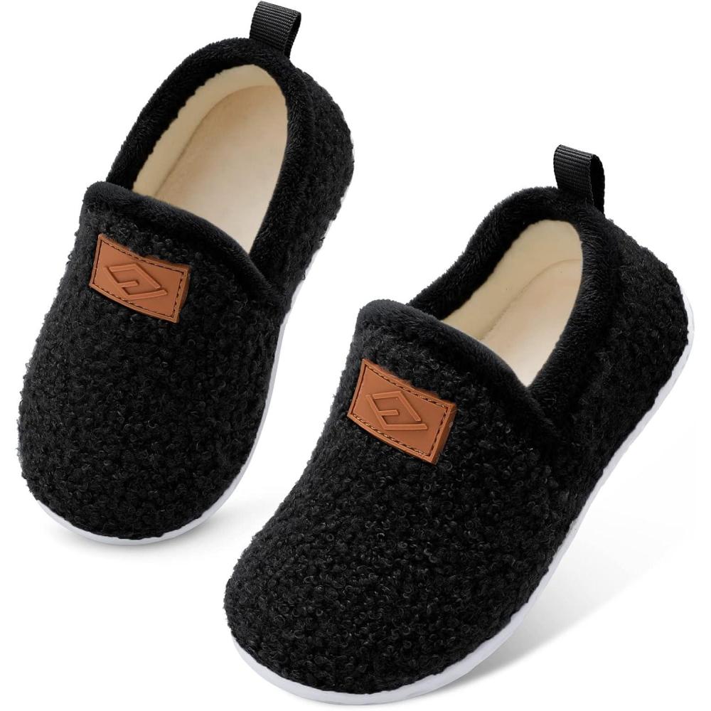 Lefflow Toddler Slippers Boys Girls House Shoes Slip on Baby Sock Shoes Lightweight Outdoor Walking Shoes(Black)