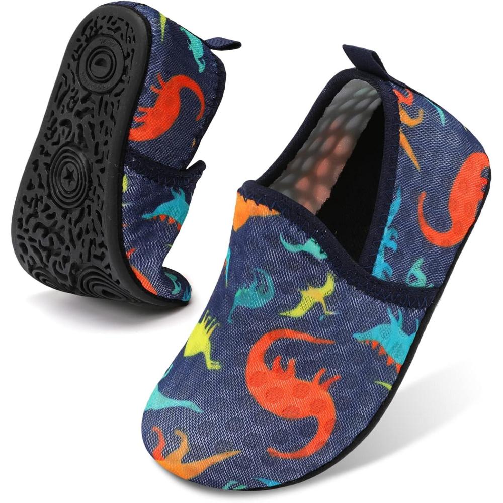 Lefflow Toddler Water Shoes Kids Quick Dry Beach Swim Socks Shoes Baby Non Slip House Slippers(Bluedinosaur)