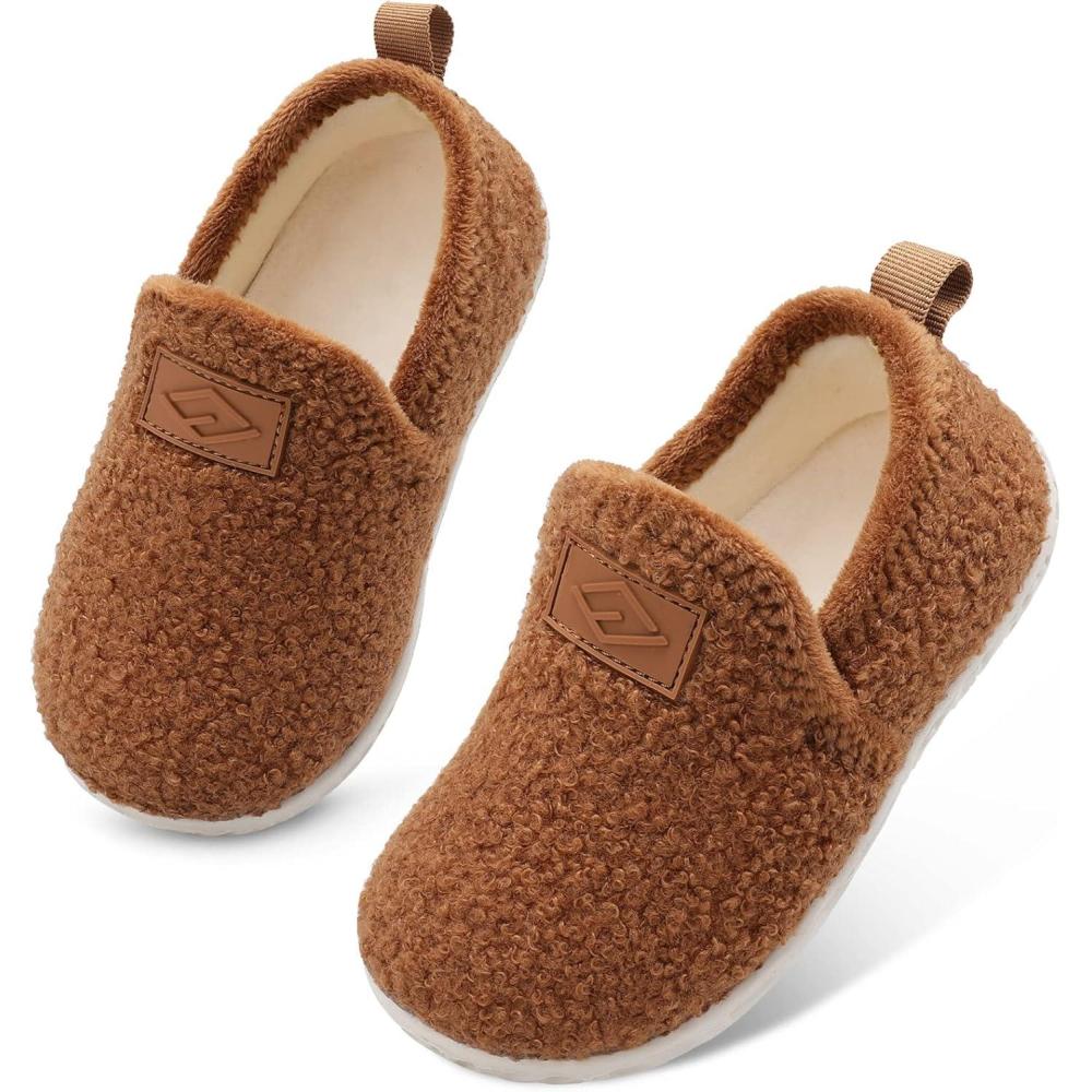 Lefflow Toddler Slippers Boys Girls House Shoes Slip on Baby Sock Shoes Lightweight Outdoor Walking Shoes(Brown)