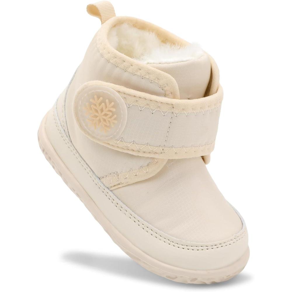 Scurtain Toddler Slippers Girl Boy House Shoes Fuzzy Hard Bottom Winter Boots Baby Cozy Walking Sock Shoes(Newbeige)