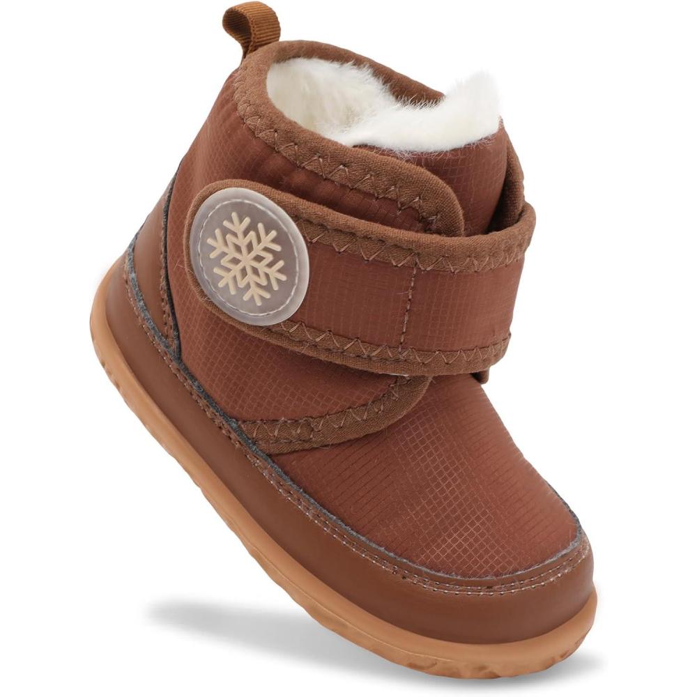 Scurtain Toddler Slippers Girl Boy House Shoes Fuzzy Hard Bottom Winter Boots Baby Cozy Walking Sock Shoes(Newbrown)