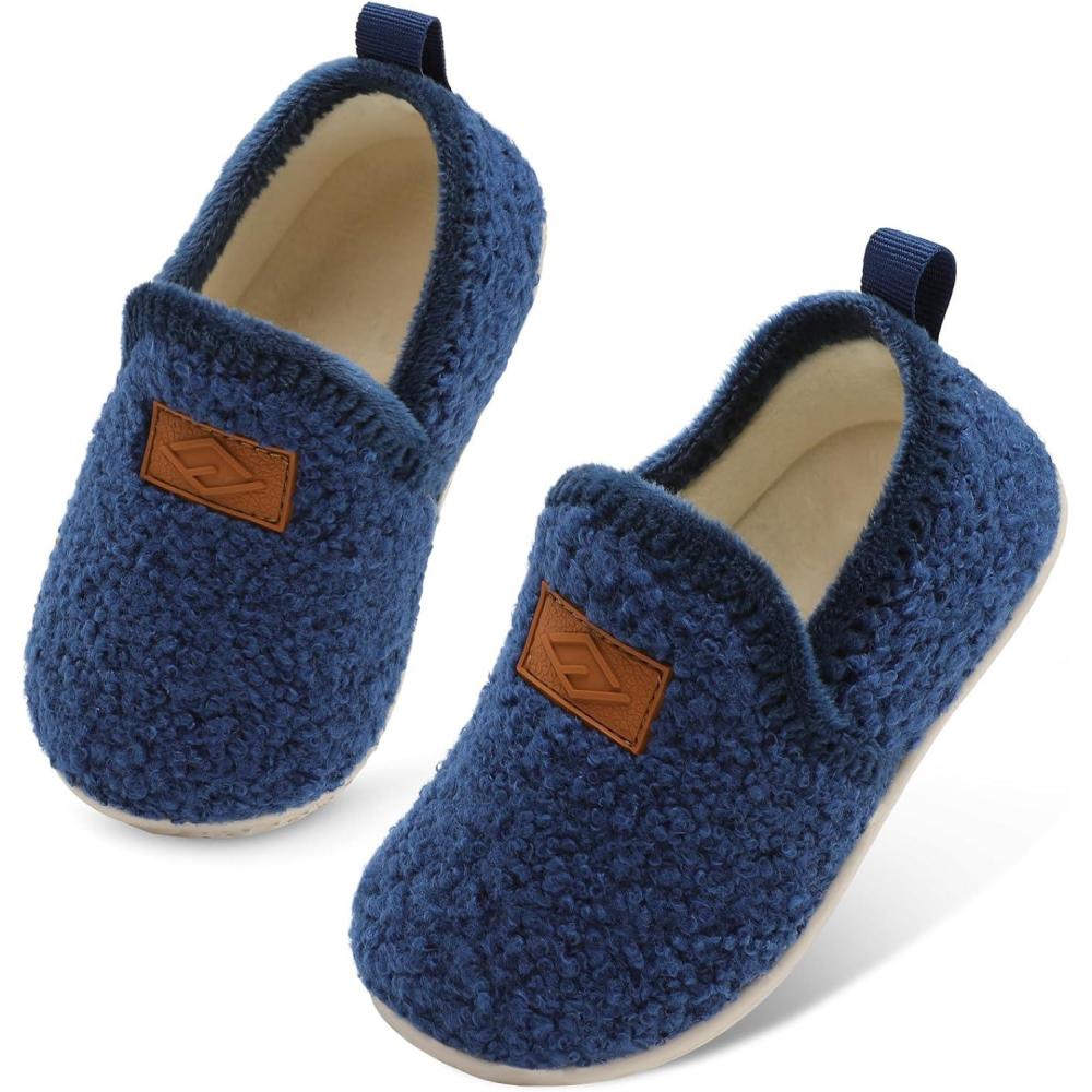 Lefflow Toddler Slippers Boys Girls House Shoes Slip on Baby Sock Shoes Lightweight Outdoor Walking Shoes(Darkblue)