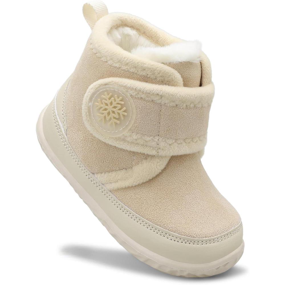 Scurtain Toddler Slippers Girl Boy House Shoes Fuzzy Hard Bottom Winter Boots Baby Cozy Walking Sock Shoes(Beige)