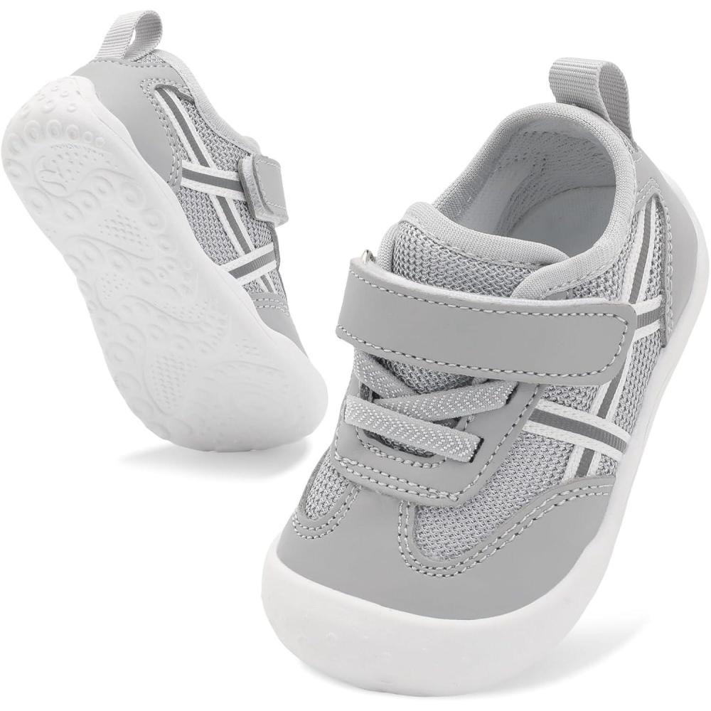 Scurtain Baby Shoes Boy Girl First Walking Shoe Infant Crib Breathable Sneakers Lightweight Barefoot Shoes for Babies(Grey)