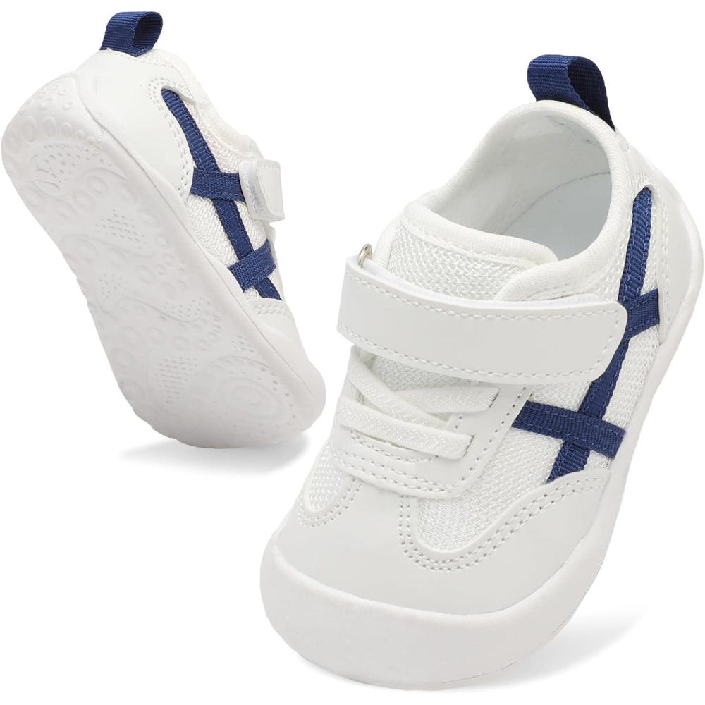 Scurtain Baby Shoes Boy Girl First Walking Shoe Infant Crib Breathable Sneakers Lightweight Barefoot Shoes for Babies(Whiteblue)