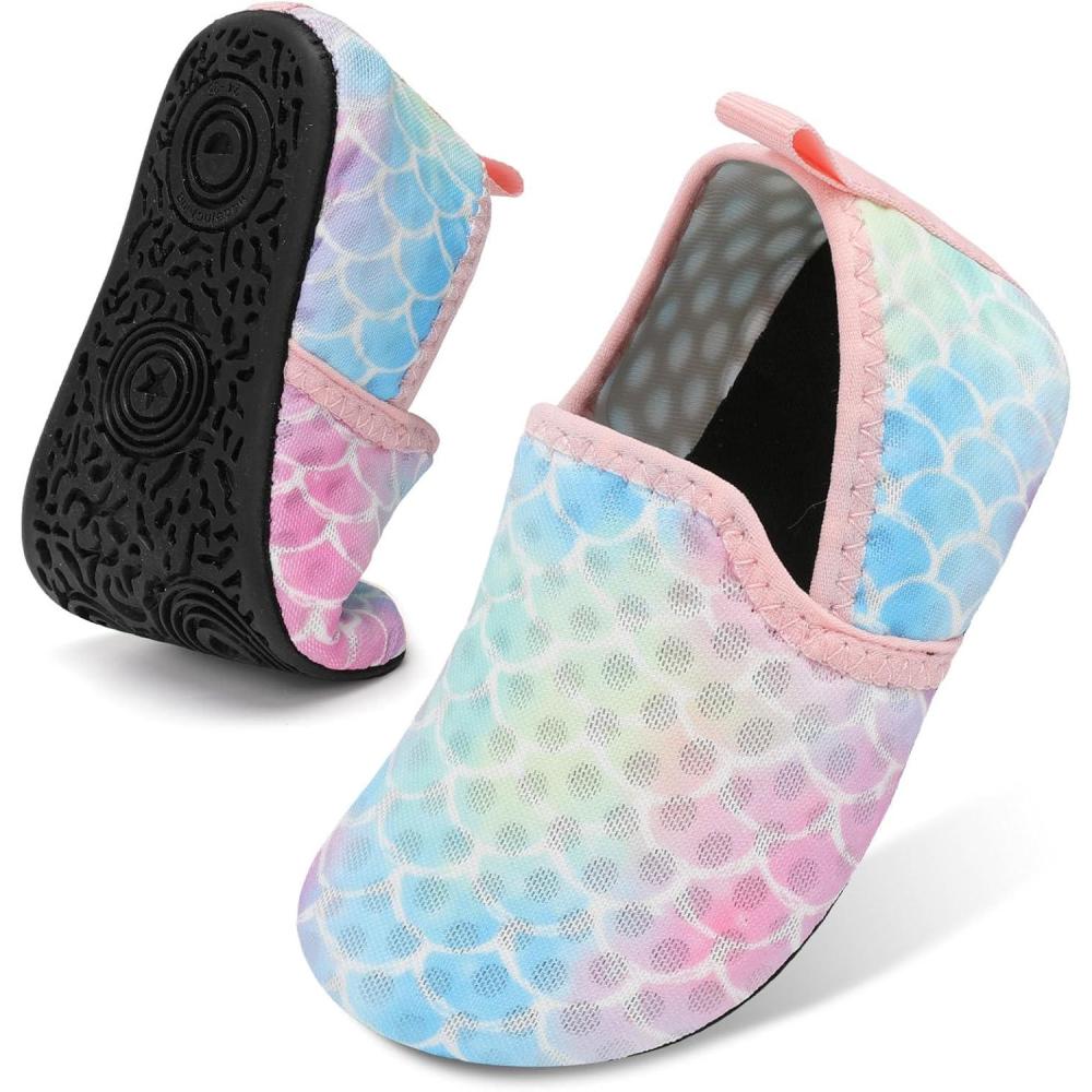 Lefflow Toddler Water Shoes Kids Quick Dry Beach Swim Socks Shoes Baby Non Slip House Slippers(Pinkmermaid)