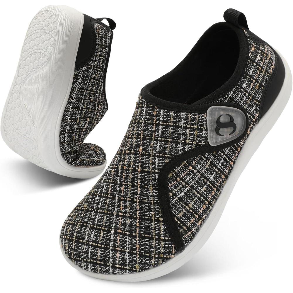 Womens Walking Shoes Comfortable Wide Diabetic Shoes Adjustable Zero Drop Edema Shoe Breathable Neuropathy Nursing Shoes Casual Wide Width Sneakers(Mixwhiteblack)