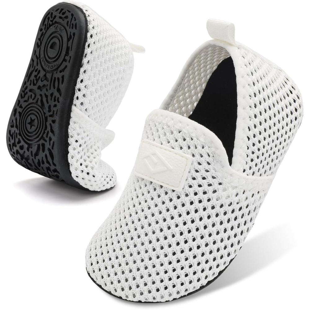 Lefflow Toddler Water Shoes Kids Quick Dry Beach Swim Socks Shoes Baby Non Slip House Slippers(Meshwhite)