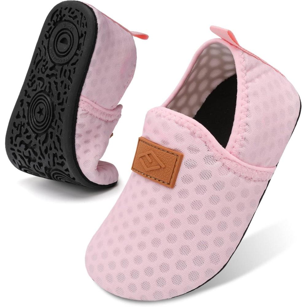 Lefflow Toddler Water Shoes Kids Quick Dry Beach Swim Socks Shoes Baby Non Slip House Slippers(Pink)