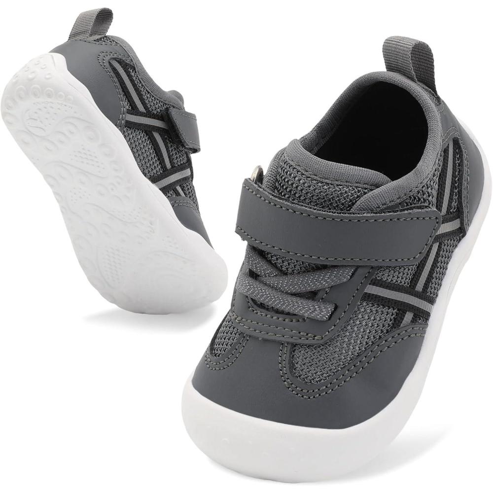 Scurtain Baby Shoes Boy Girl First Walking Shoe Infant Crib Breathable Sneakers Lightweight Barefoot Shoes for Babies(Darkgrey)