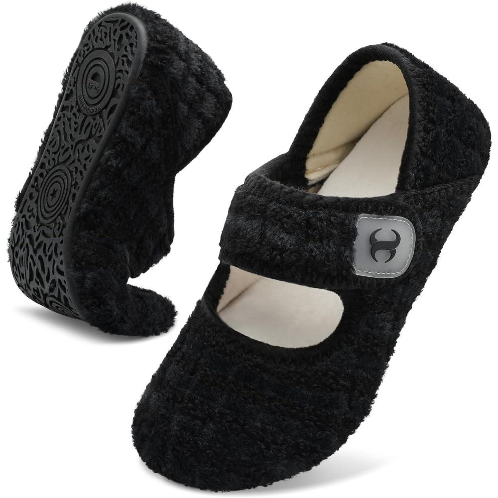 Comfy House Slippers for Women & Men – Wide Diabetic Sock Slippers, Soft & Cozy Barefoot House Shoes(Stripblack)