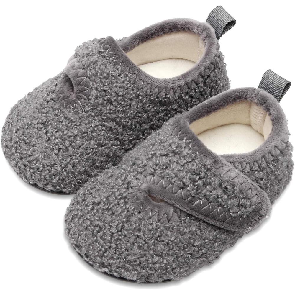 Scurtain Unisex Kids Toddler Slippers(Grey/Buckle)