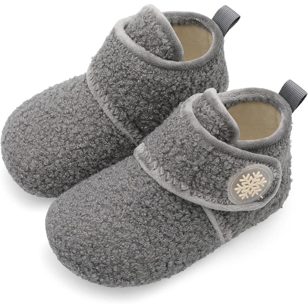 Scurtain Unisex Kids Toddler Slippers Socks Artificial Woolen Slippers with Non-slip Rubber Sole(Dark Grey)