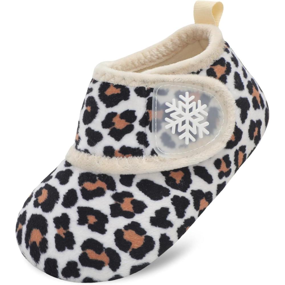 Scurtain Toddler Slippers Winter Boots Kids Slippers Girls Boys Toddler Snow Boots Baby Warm Socks Lightweight House Shoes Non-Slip Ankle Booties Walking Shoes(Leopard)