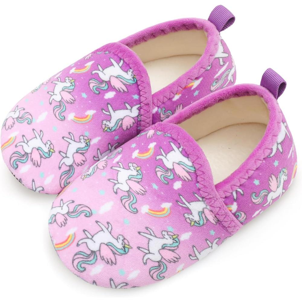 Scurtain Unisex Big Kids Little Kids Slippers Socks Artificial Woolen Slippers with Non-slip Rubber Sole for Big Boys Girls Little Boys Girls(Purple/Elf)