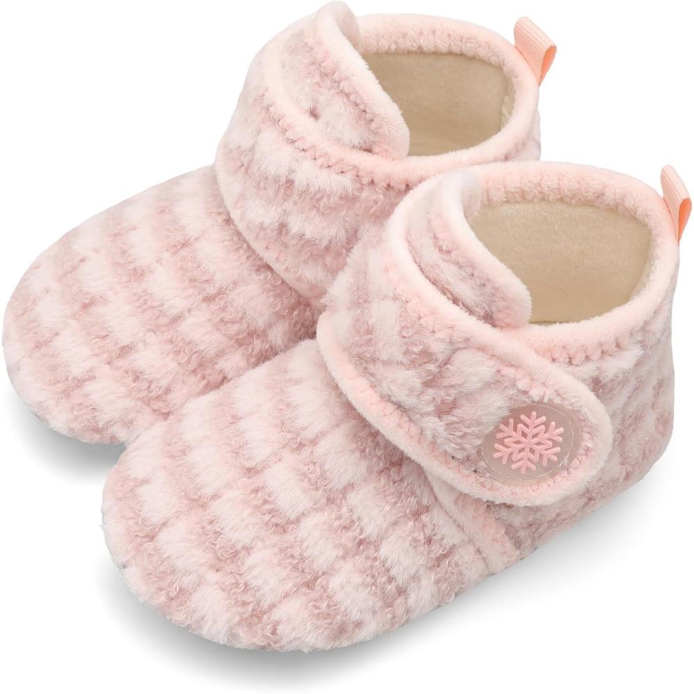 Scurtain Unisex Kids Toddler Slippers Socks Artificial Woolen Slippers with Non-slip Rubber Sole(Pink/Fusion)