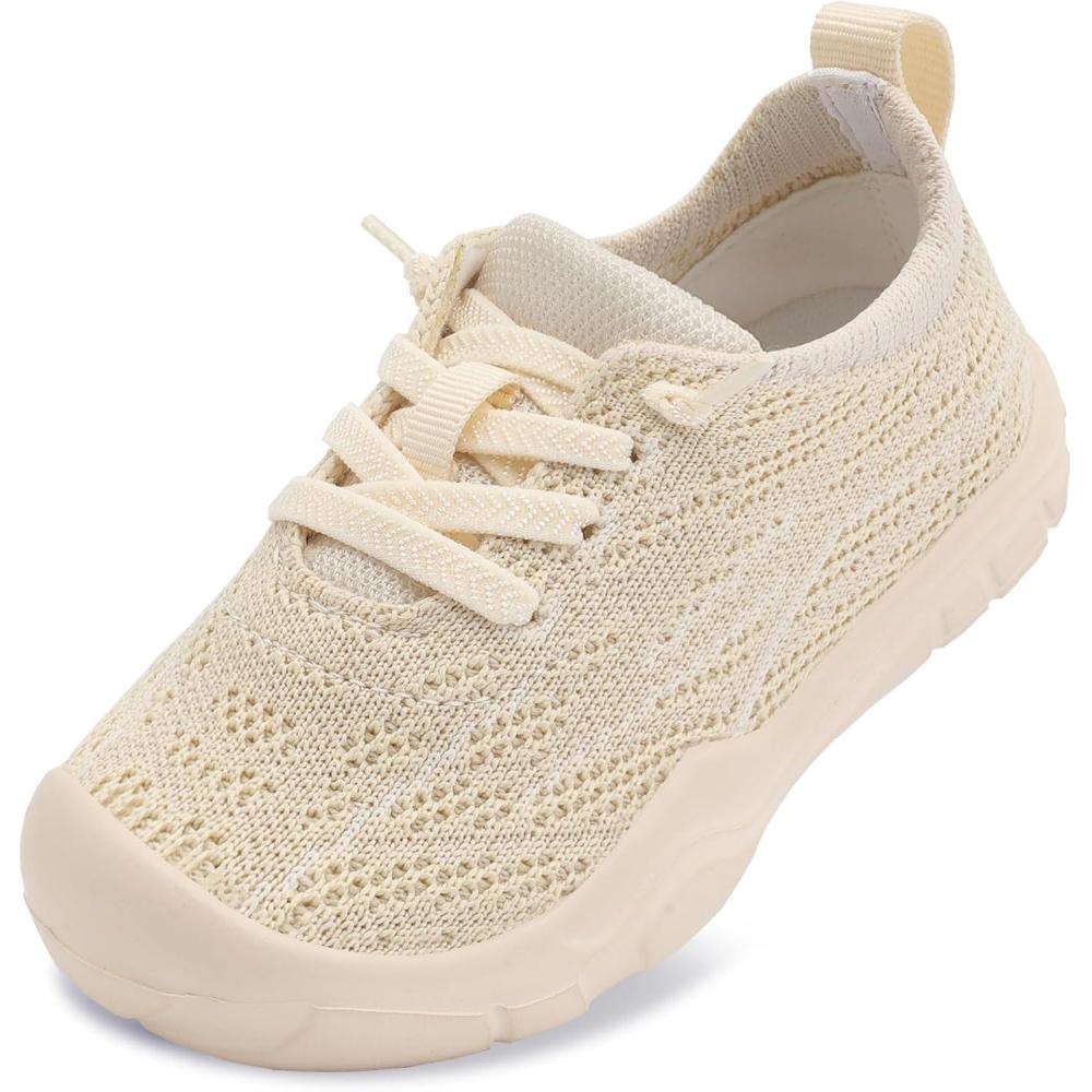 Scurtain Toddler Shoes Boys Girls Barefoot Shoes Kids Breathable Sneakers Slip on Toddler Sneakers(Beige)