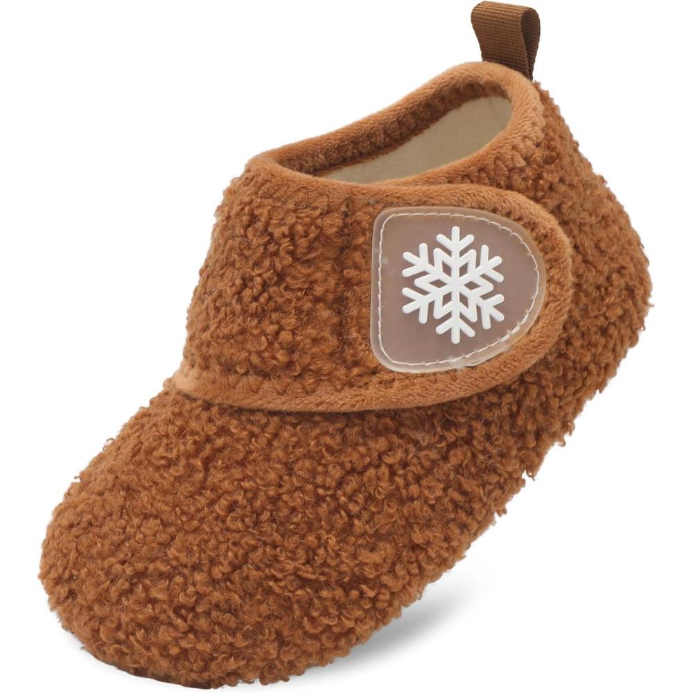 Scurtain Toddler Slippers Winter Boots Kids Slippers Girls Boys Toddler Snow Boots Baby Warm Socks Lightweight House Shoes Non-Slip Ankle Booties Walking Shoes(Brown)