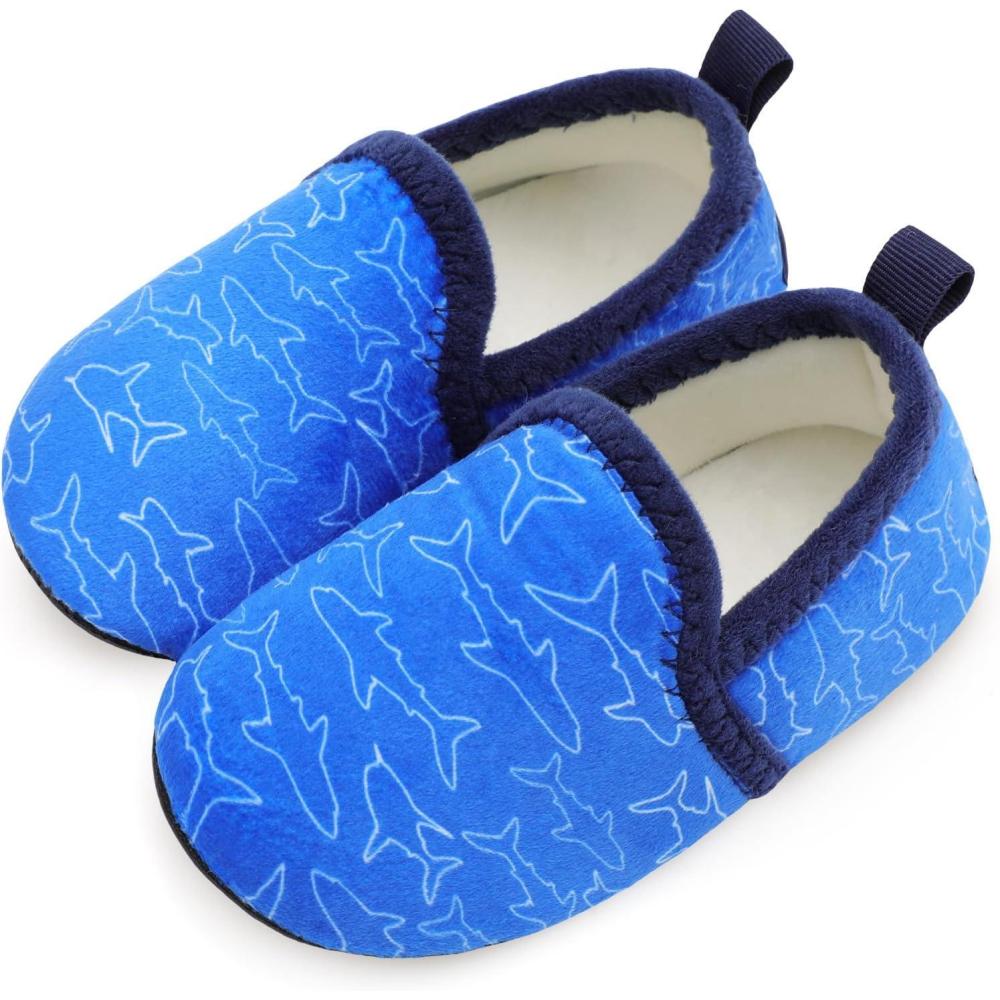Scurtain Unisex Big Kids Little Kids Slippers Socks Artificial Woolen Slippers with Non-slip Rubber Sole for Big Boys Girls Little Boys Girls(Navy/Whale)
