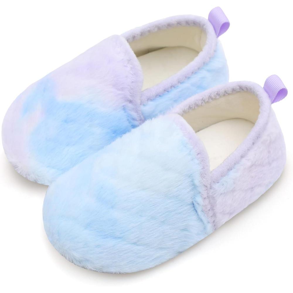 Scurtain Unisex Big Kids Little Kids Slippers Socks Artificial Woolen Slippers with Non-slip Rubber Sole for Big Boys Girls Little Boys Girls(Gradient Blue)