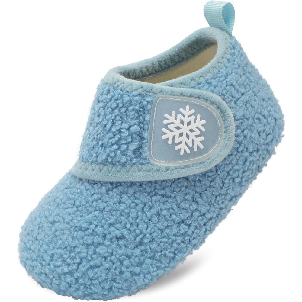 Scurtain Toddler Slippers Winter Boots Kids Slippers Girls Boys Toddler Snow Boots Baby Warm Socks Lightweight House Shoes Non-Slip Ankle Booties Walking Shoes(Blue)