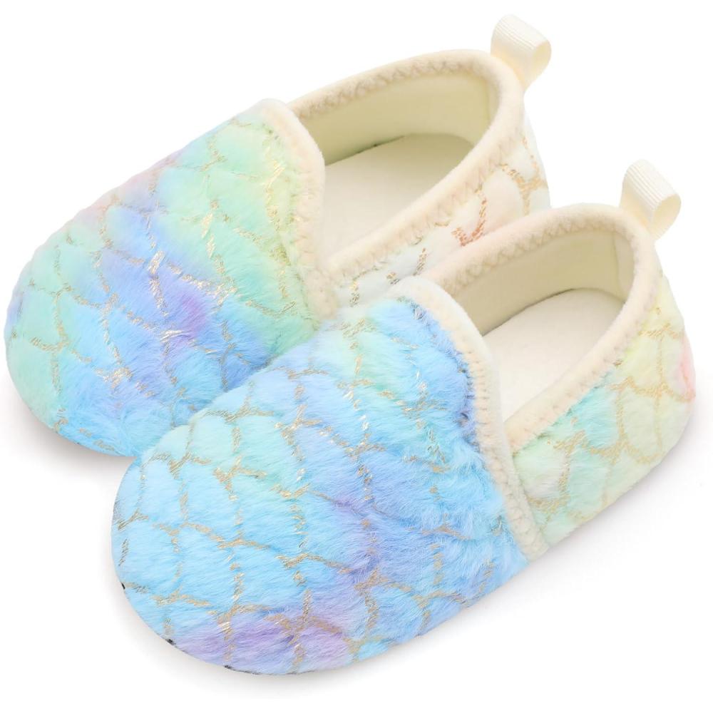 Scurtain Unisex Big Kids Little Kids Slippers Socks Artificial Woolen Slippers with Non-slip Rubber Sole for Big Boys Girls Little Boys Girls(Gradient Colorful)