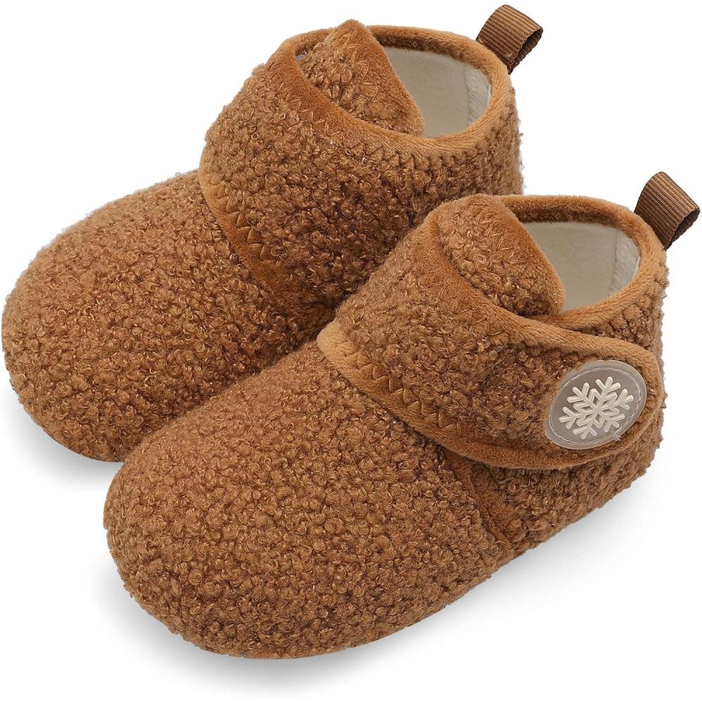 Scurtain Unisex Kids Toddler Slippers Socks Artificial Woolen Slippers with Non-slip Rubber Sole(Brown)